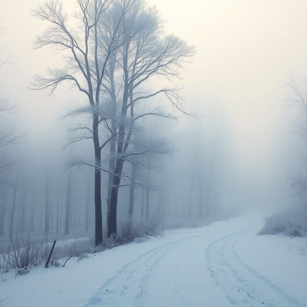 Ethereal Dawn in Snowy Forest