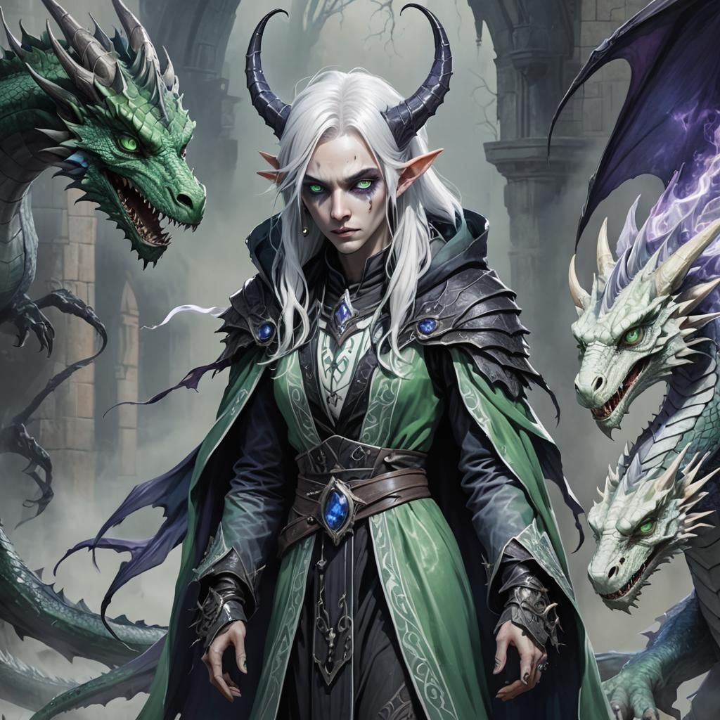 Mystical Changeling and Dragon in Gothic Fantasy Art