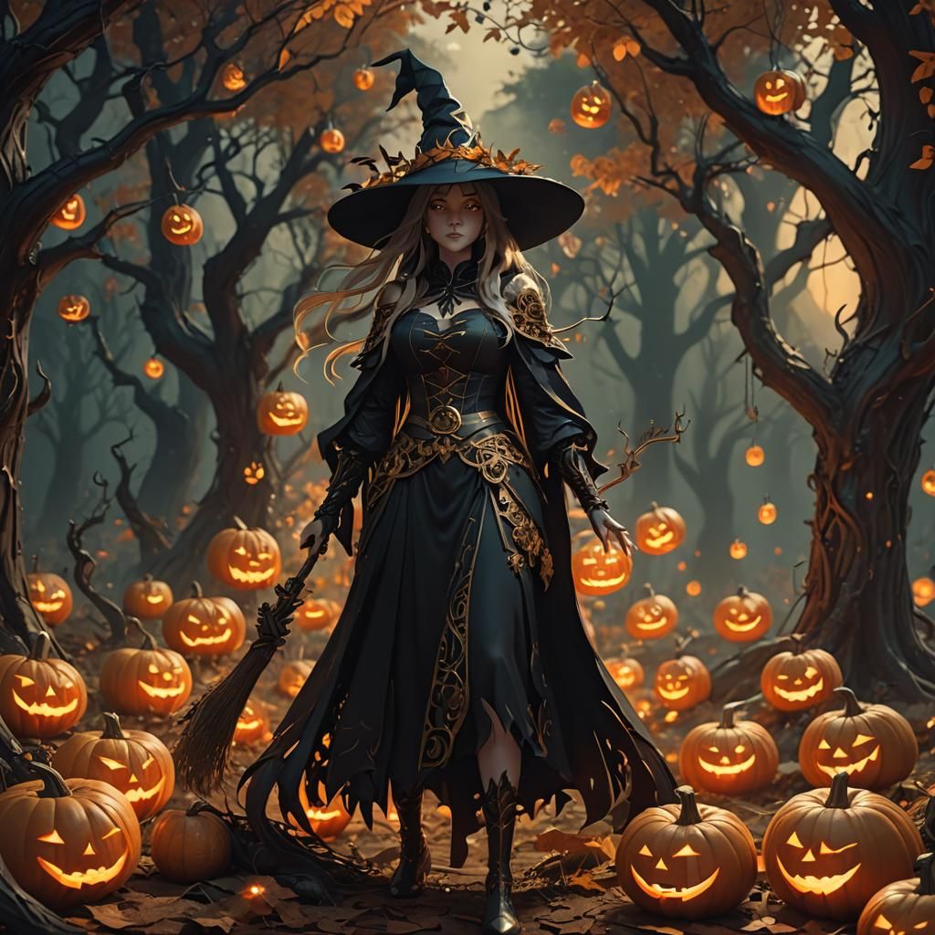 Witch in Mystical Forest: Stylized 3D Anime Art