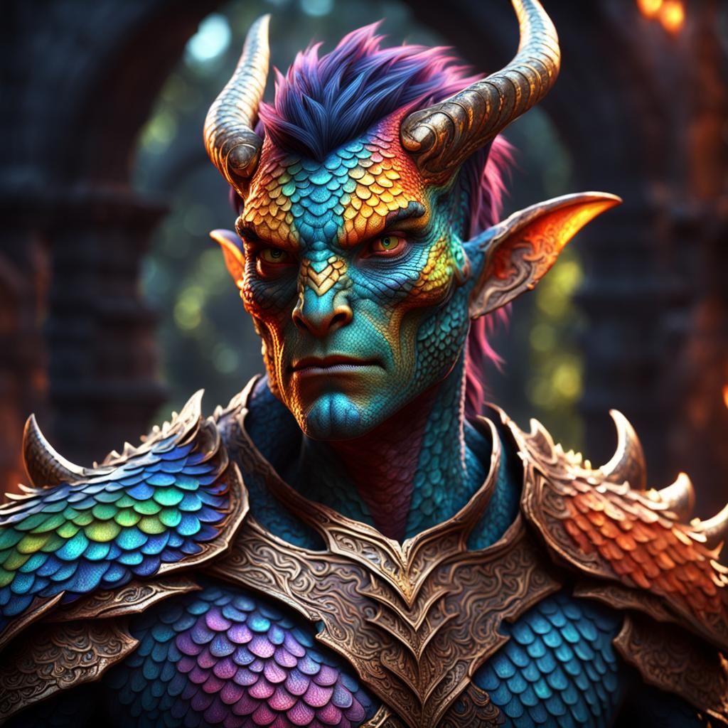 Spellscale Character with Colorful Draconic Scales