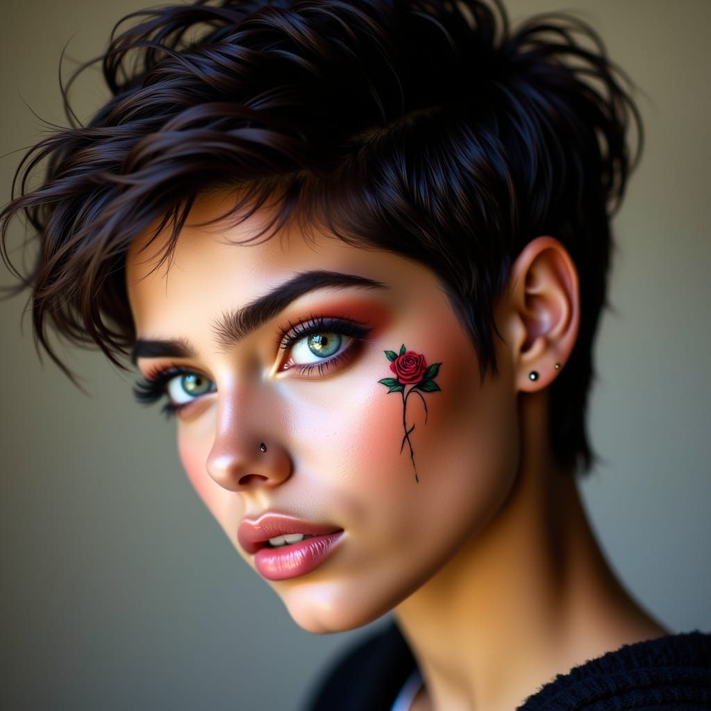 Strong Pakistani Woman Portrait with Rose Tattoo