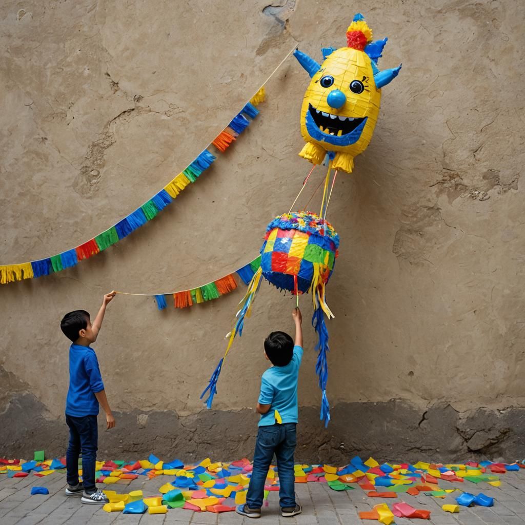 Children Hitting a Piñata Filled with Candy