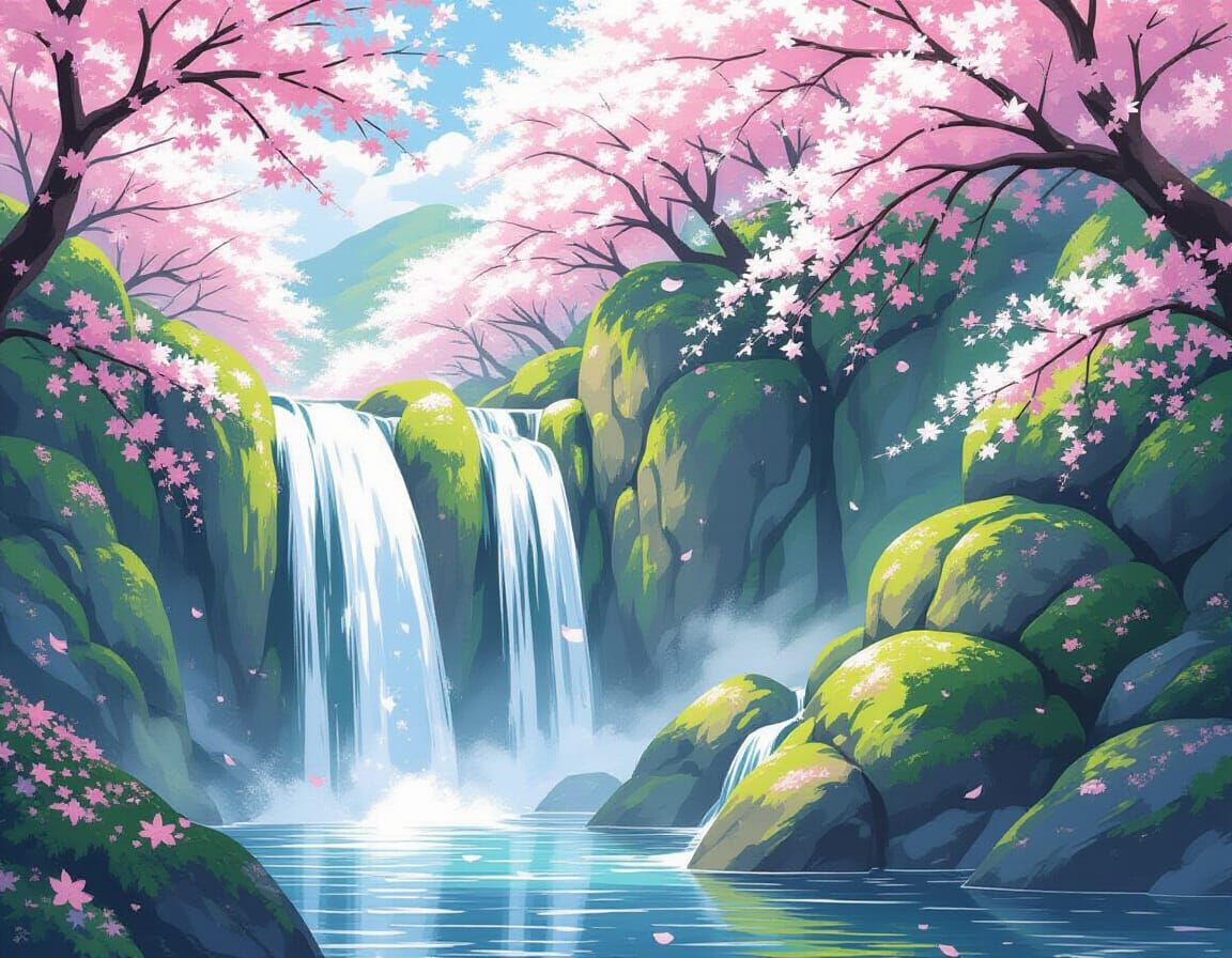 Waterfall Scene in Anime Style