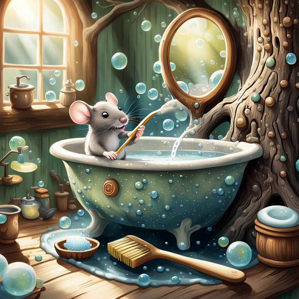 Mouse in Teacup: Whimsical Fantasy Illustration