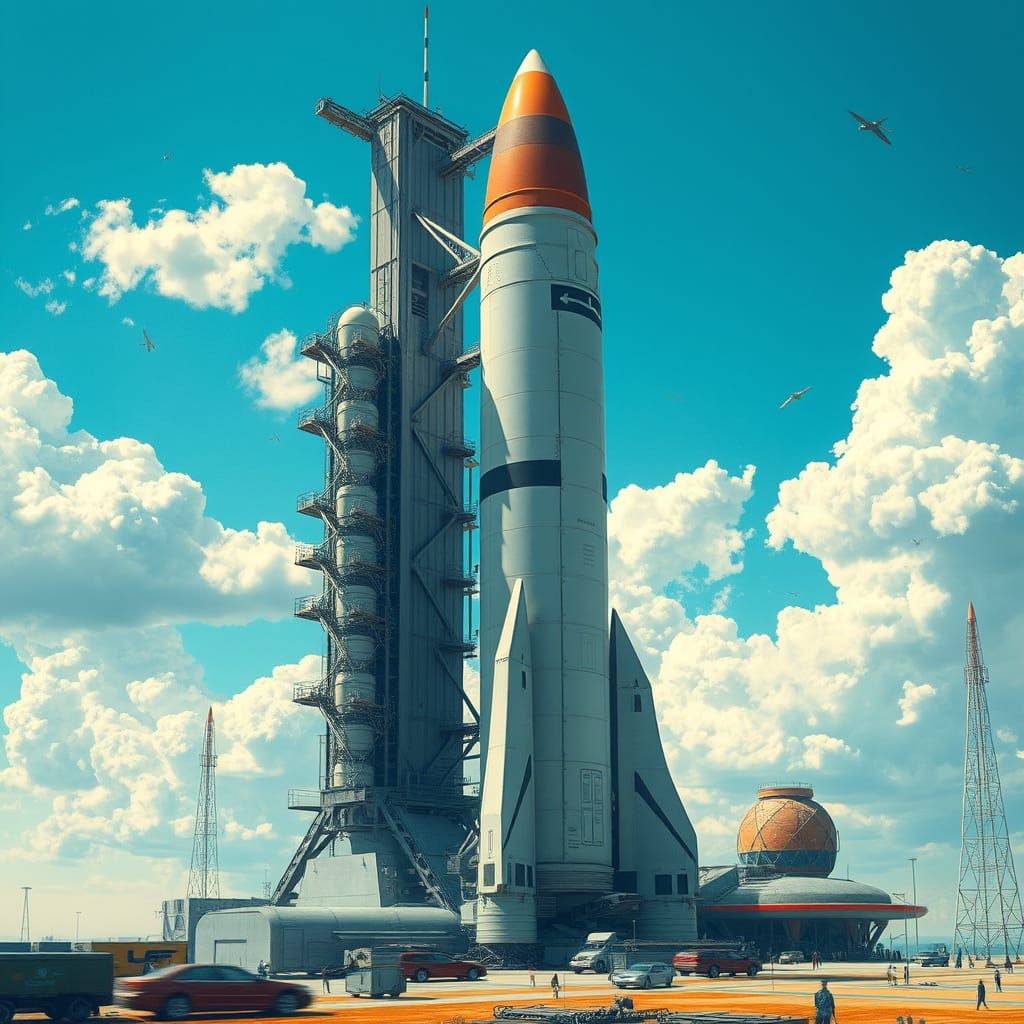 Futuristic Rocket Launch in Sci-Fi Style