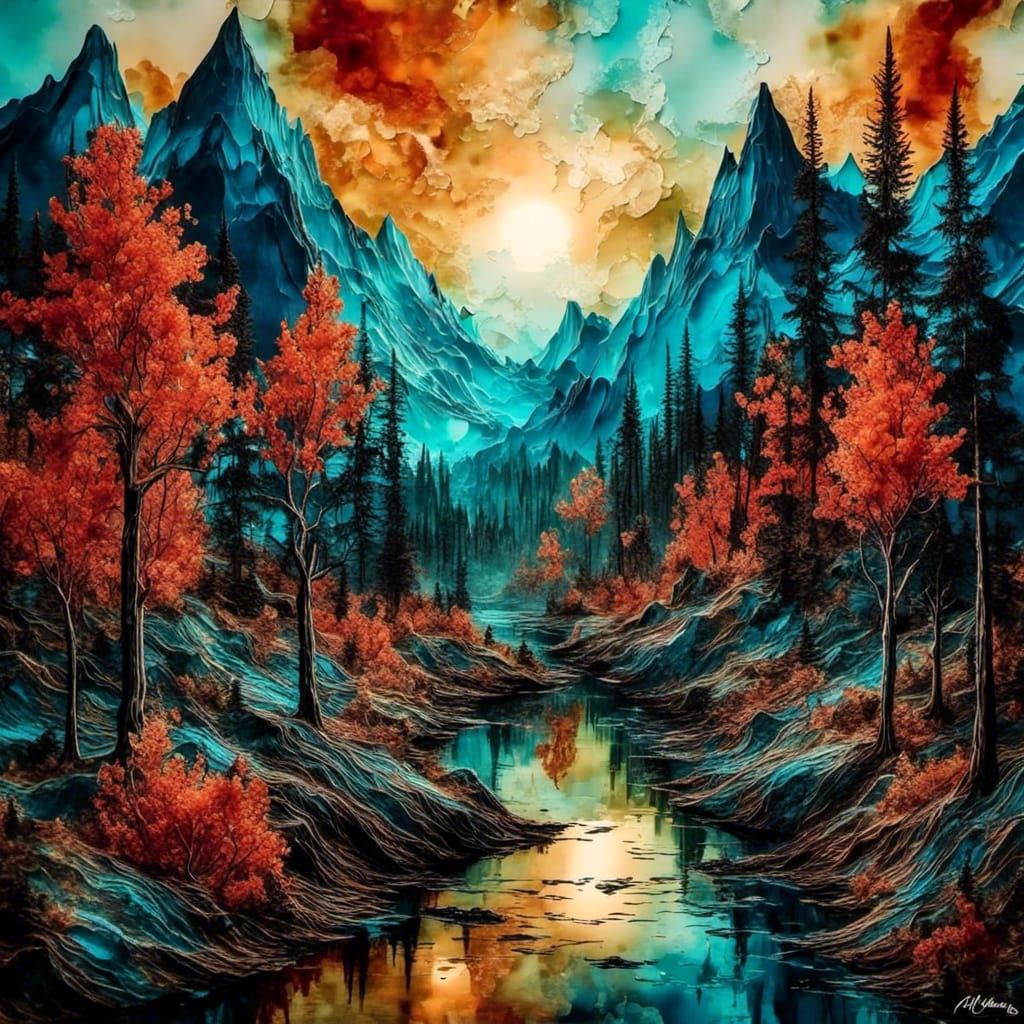 Alcohol Ink Landscape with Horror Aesthetic