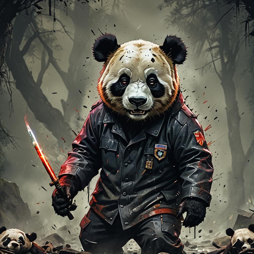 Grimdark Psychotic Panda - DETAILED REALISTIC VIBRANT ENHANCED COLOURS SHARP RESOLUTION