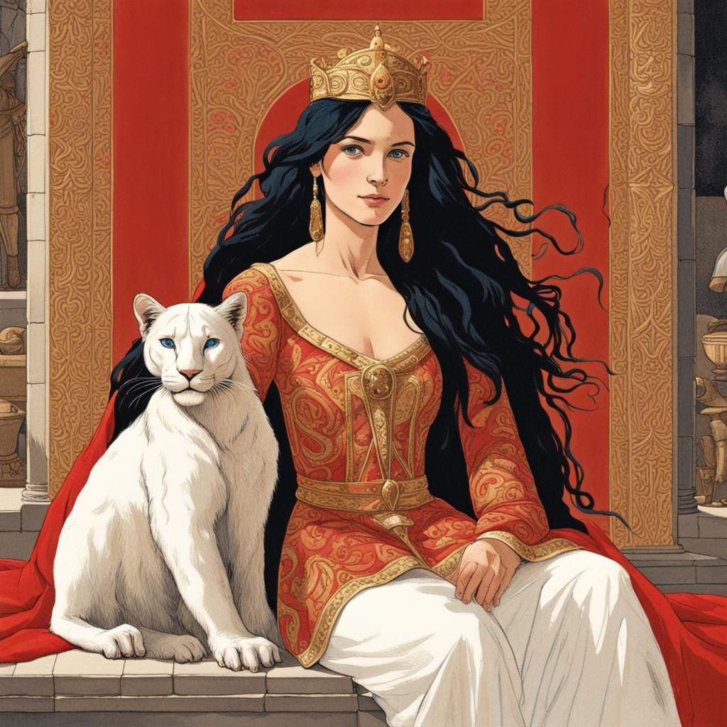 Byzantine Princess with Panther in Bandes Dessinées Style