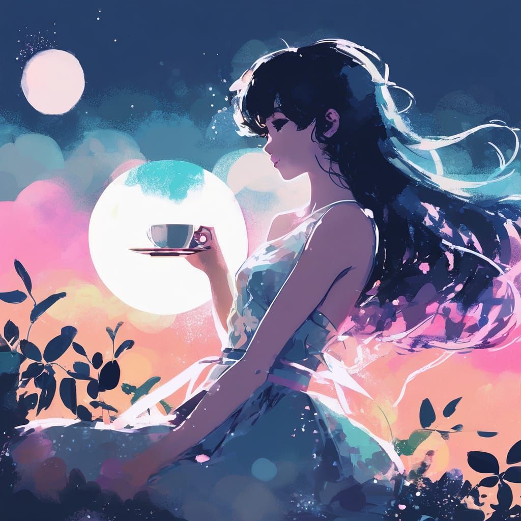 Girl Drinking Tea: Glitch Art Meets Impressionism