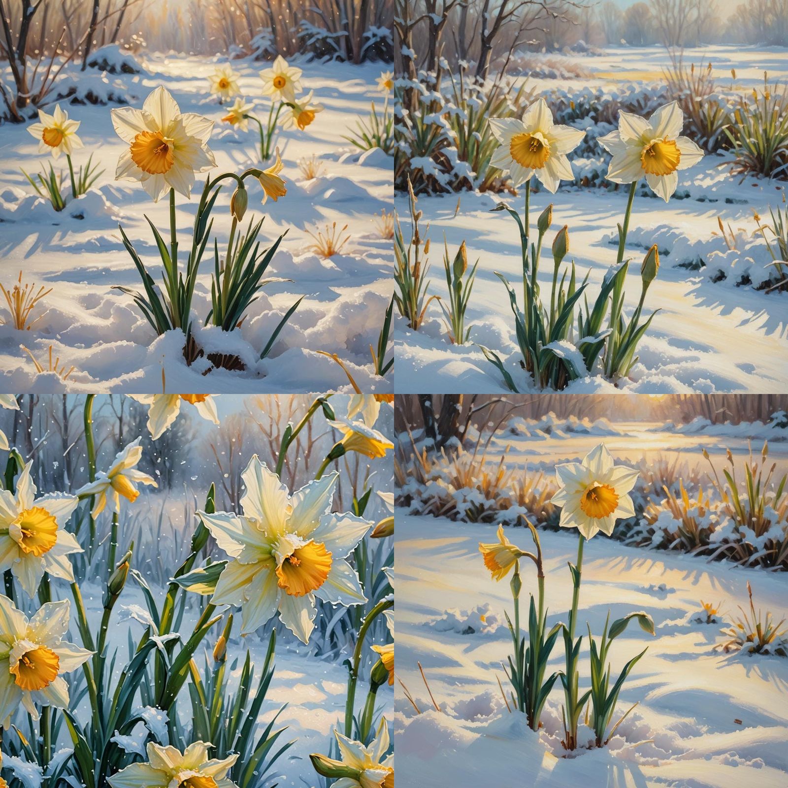 Daffodil in Snow: An Oil Painting in Early Light