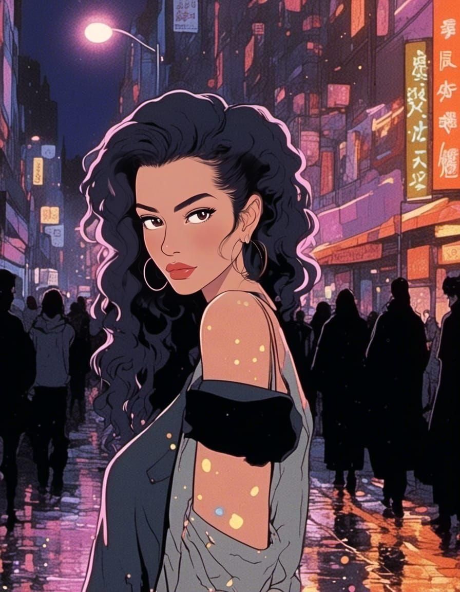 80s Anime Style Portrait in Retro Cityscape