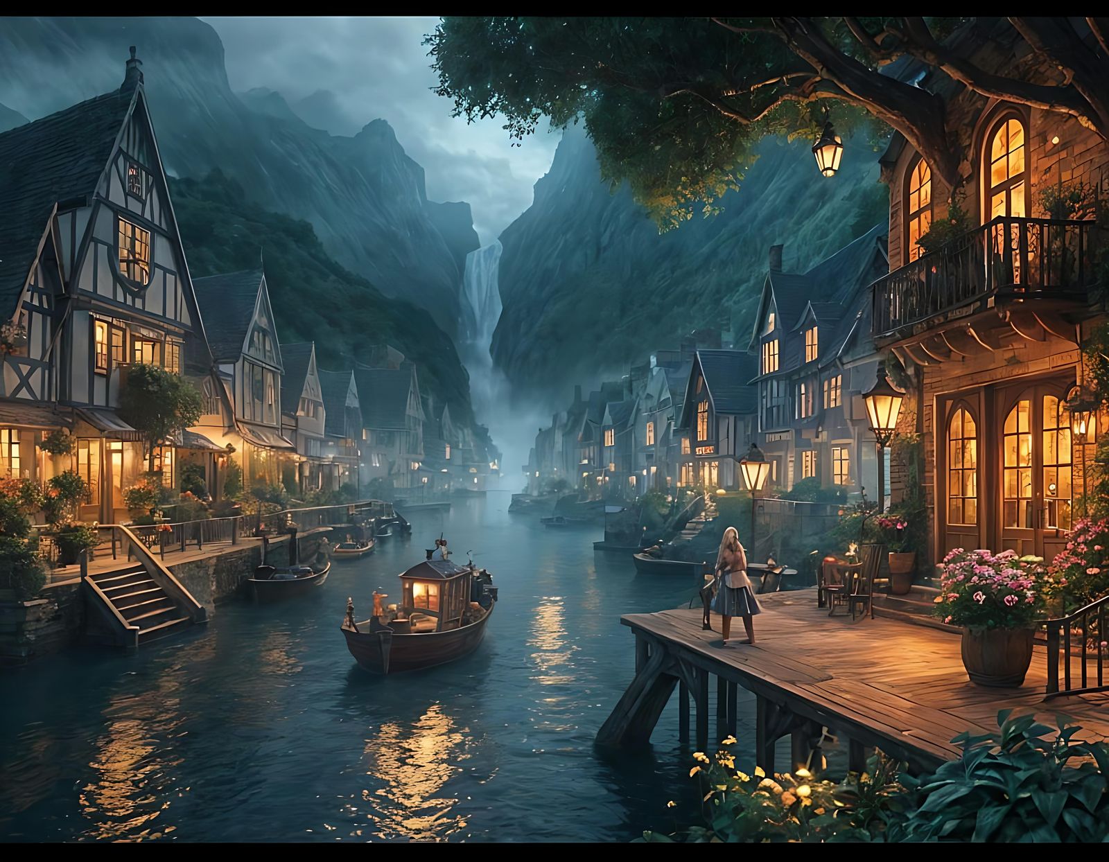 Magical Seaside Village: A Thomas Kinkade Inspired Fantasy