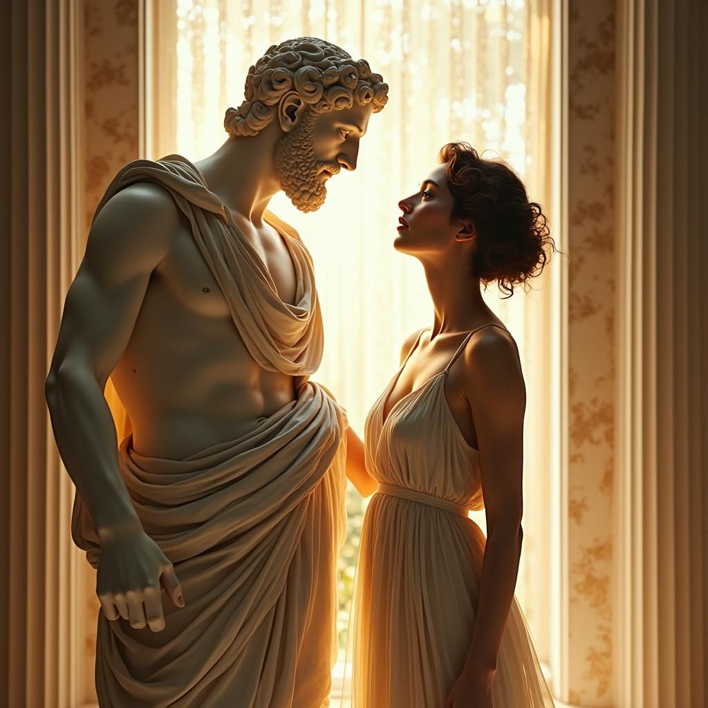 Greek Statue Falling in Love: Art Nouveau Style