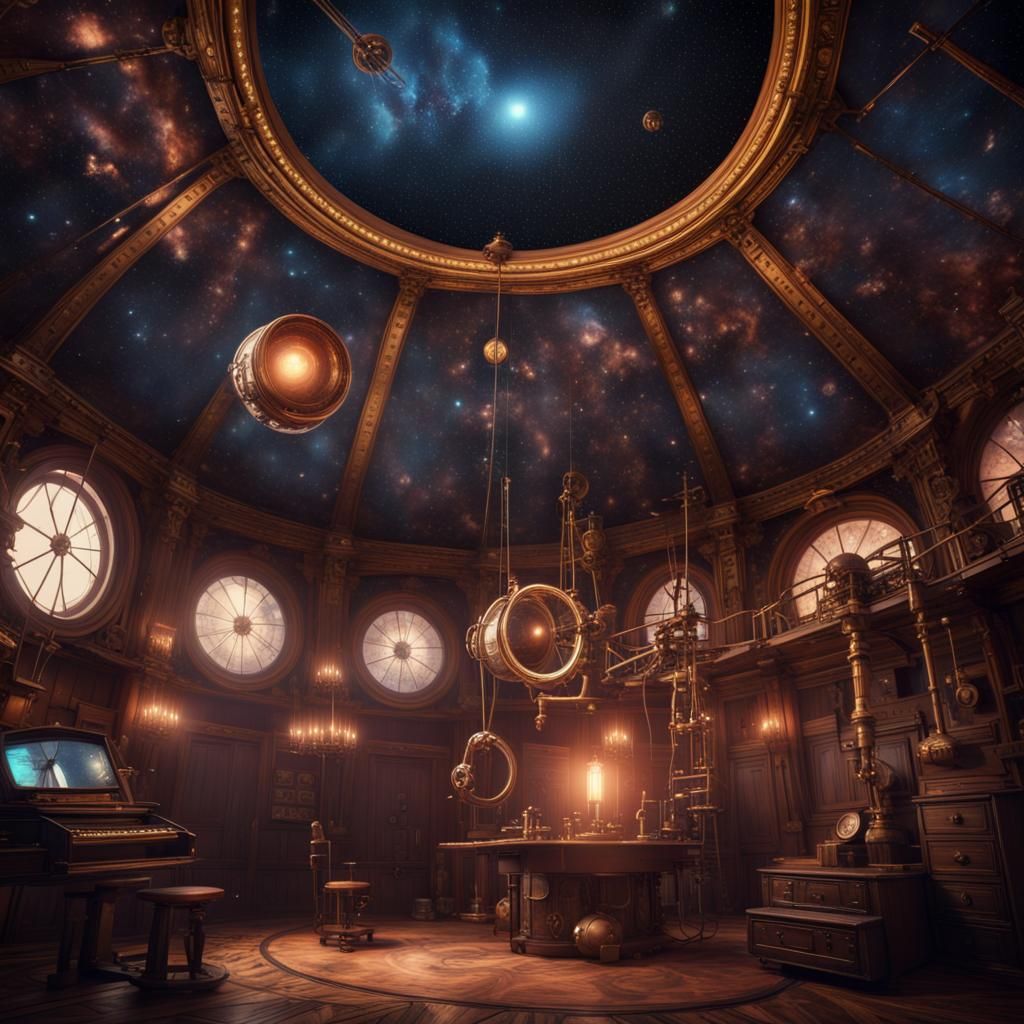 Steampunk Astronomy Lab with Starry Sky Ceiling