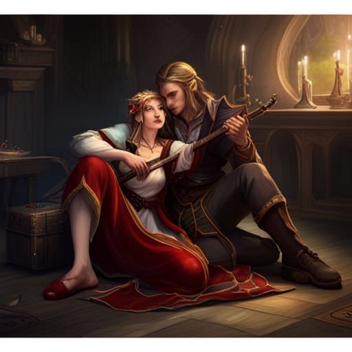 A charismatic bard plays for a woman