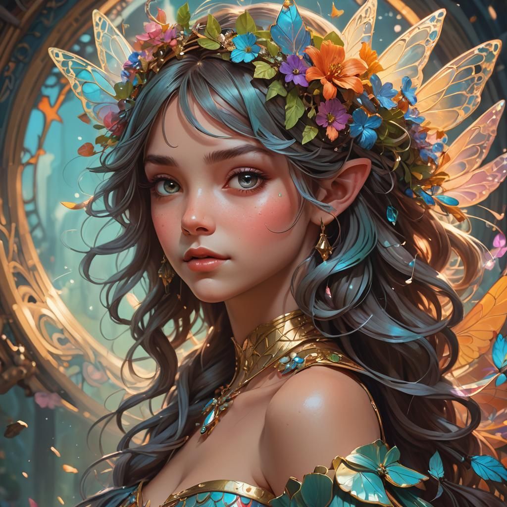 Cute Groovy Fairy Portrait in Digital Art Style