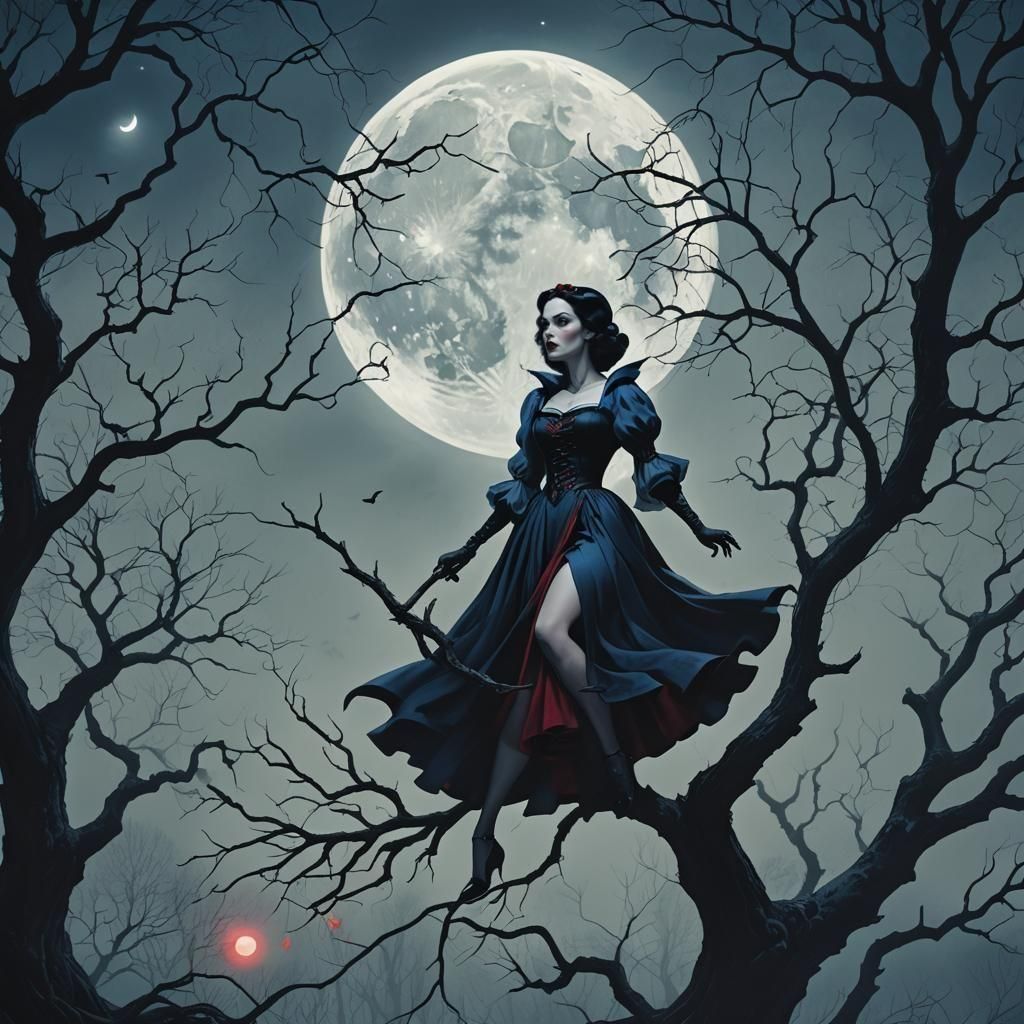 Snow White Witch Pinup Art in Horror Style
