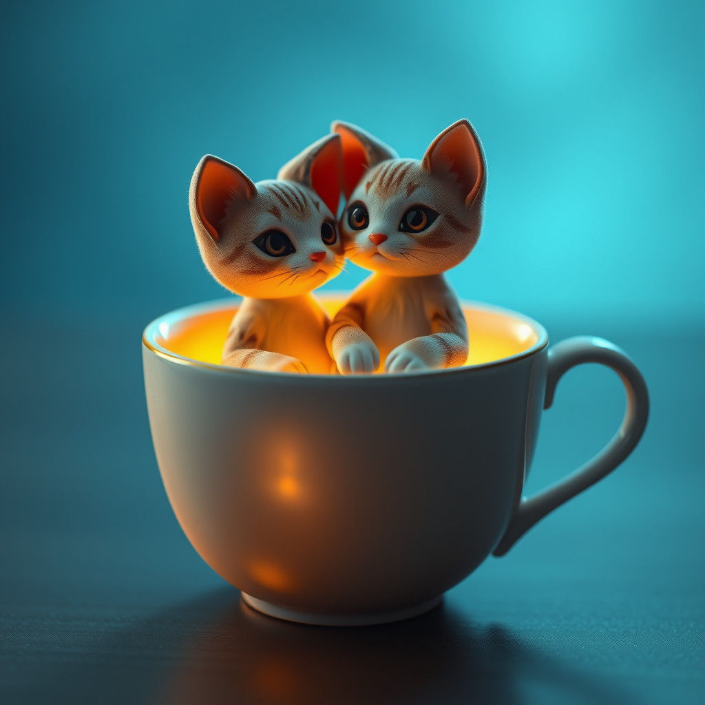 Hyper-Realistic Coffee Cup with Cat Dolls Inside