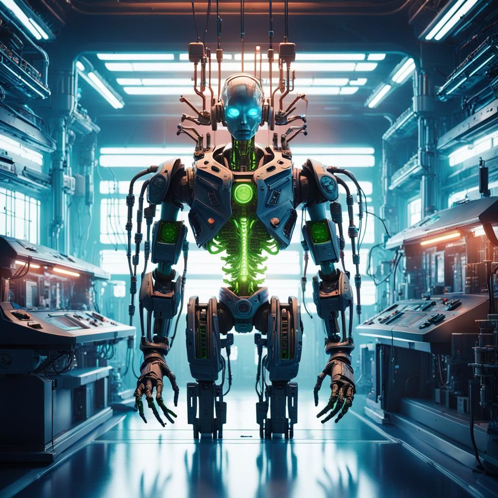 Biopunk Humanoid in a Dystopian Lab