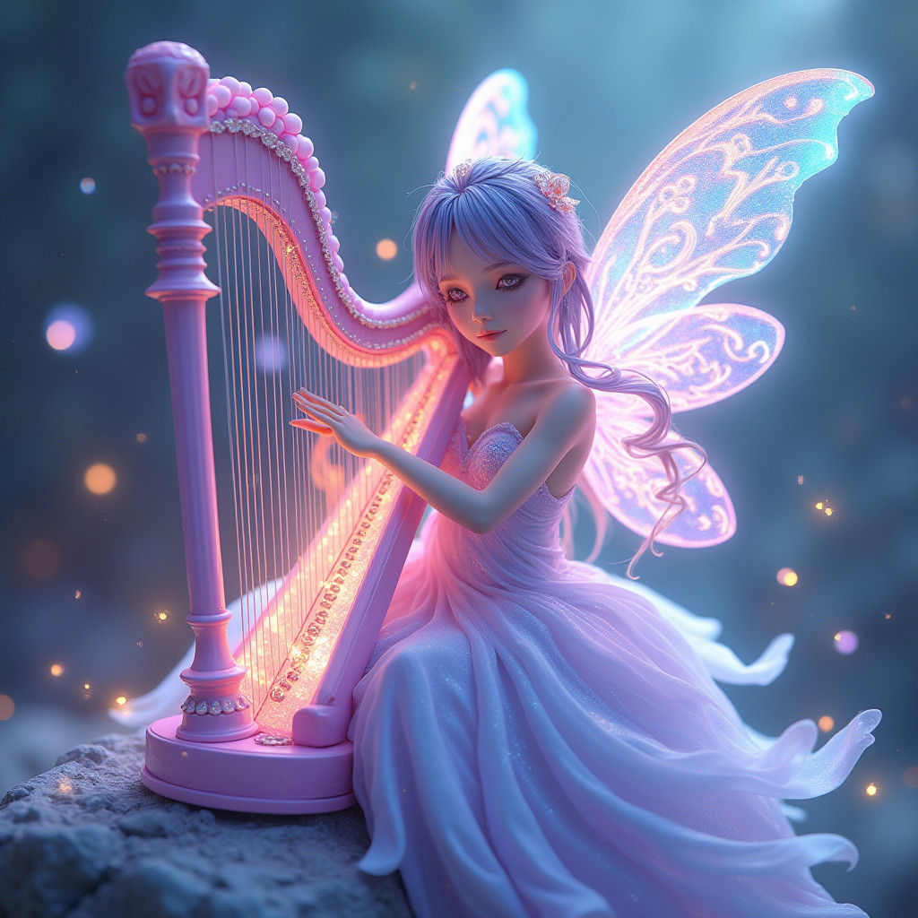 pequeña hada tocando el arpon