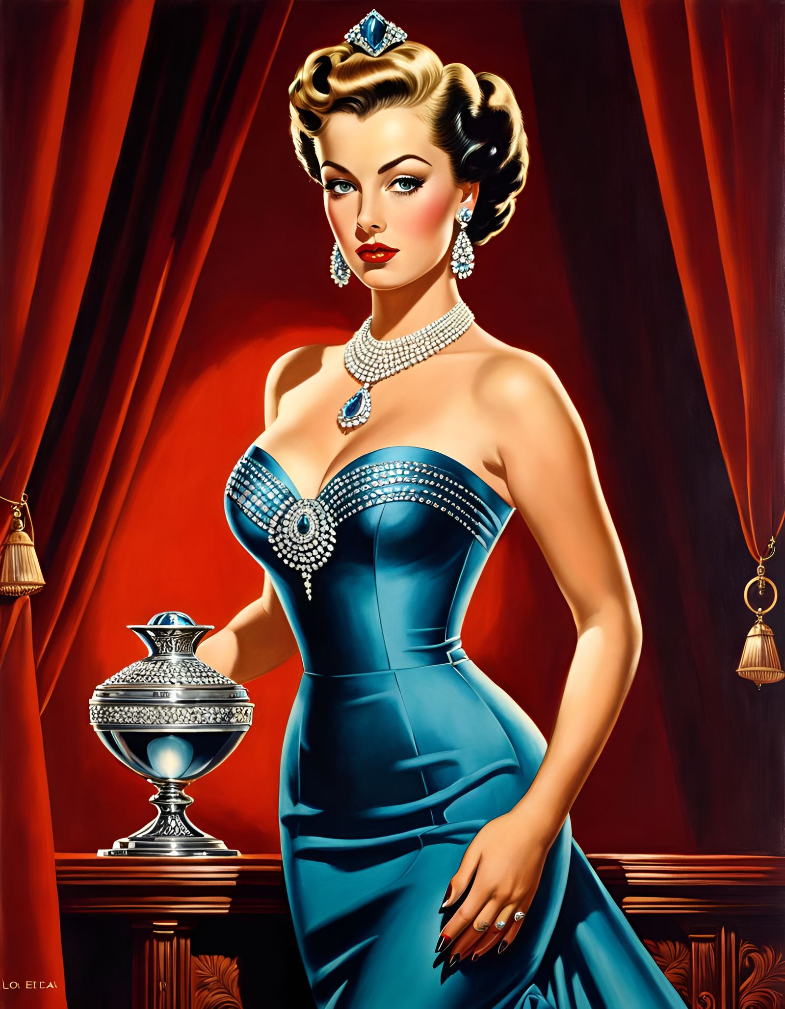 Glamorous Woman in Dress: Hyperrealistic Pin-Up Portrait