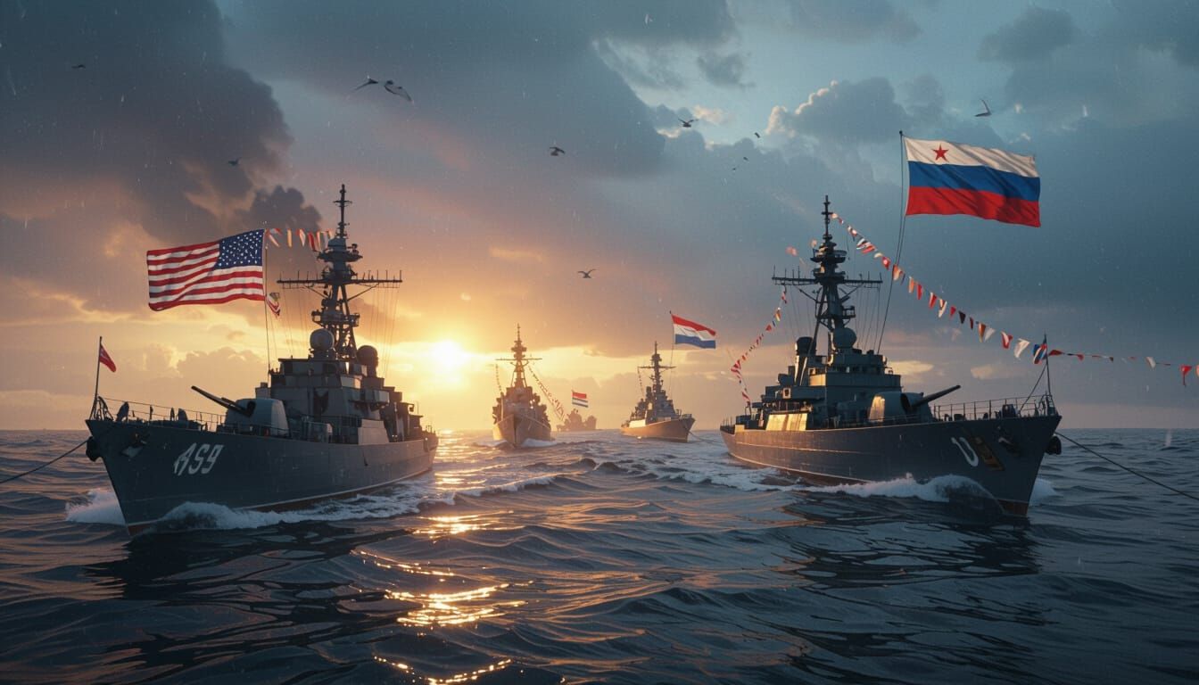 Cold War Naval Blockade: Warships in Stormy Seas