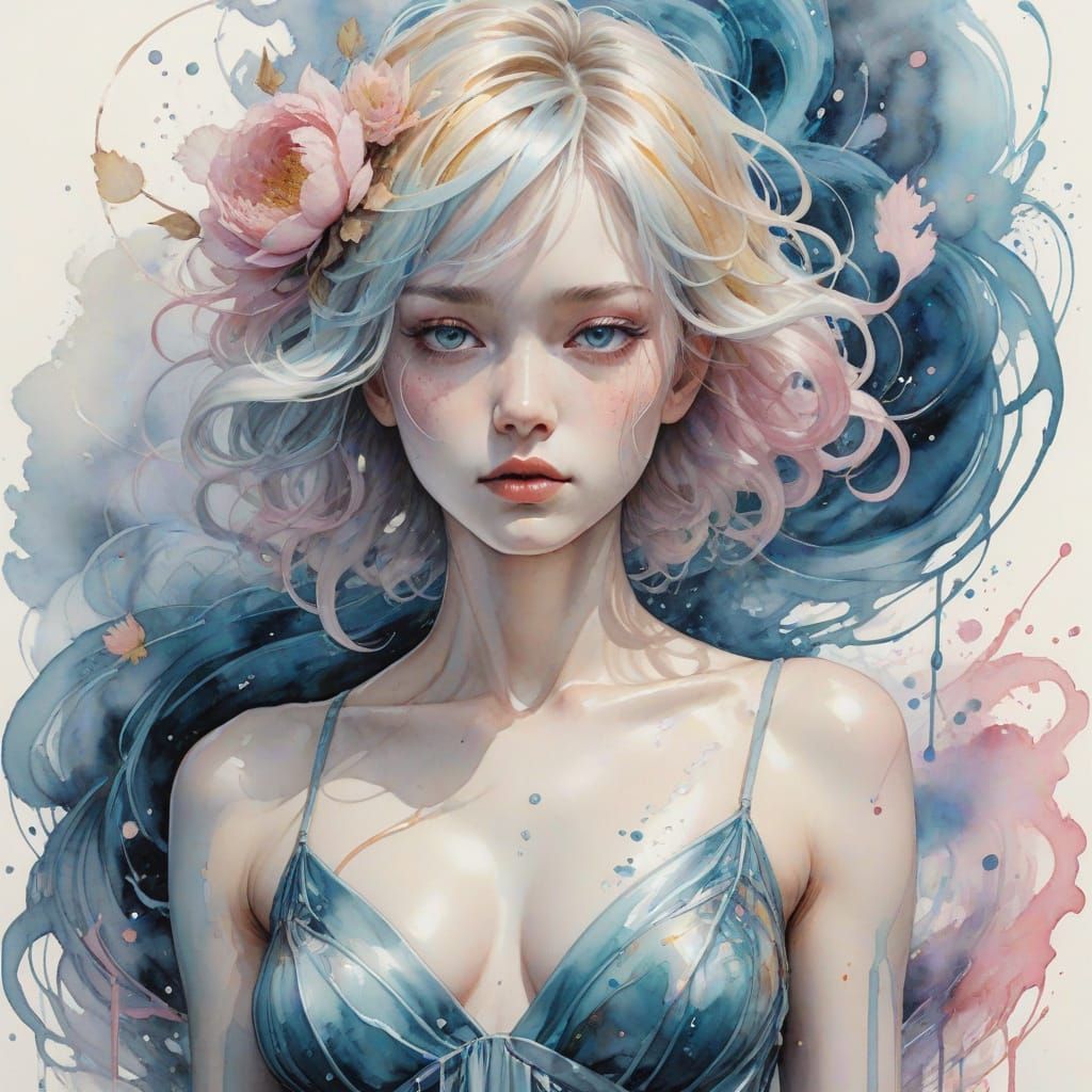 Pin-Up Woman in Luminous Watercolor Style