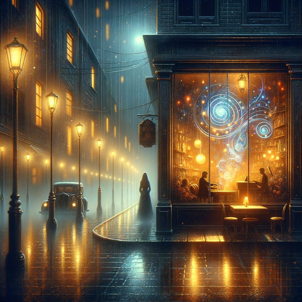 Midnight Cafe Melancholy in Hyperrealistic Style