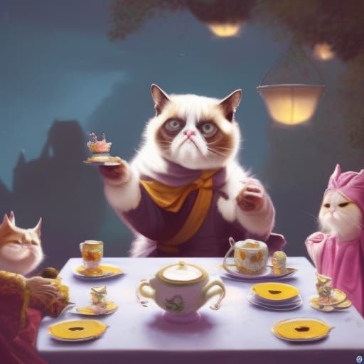 Grumpy Cats' Princess Tea Party, Hyperdetailed Art
