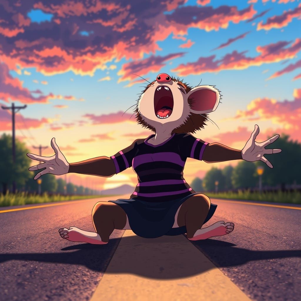 Anime Possum Hybrid Screaming Under Morning Sky