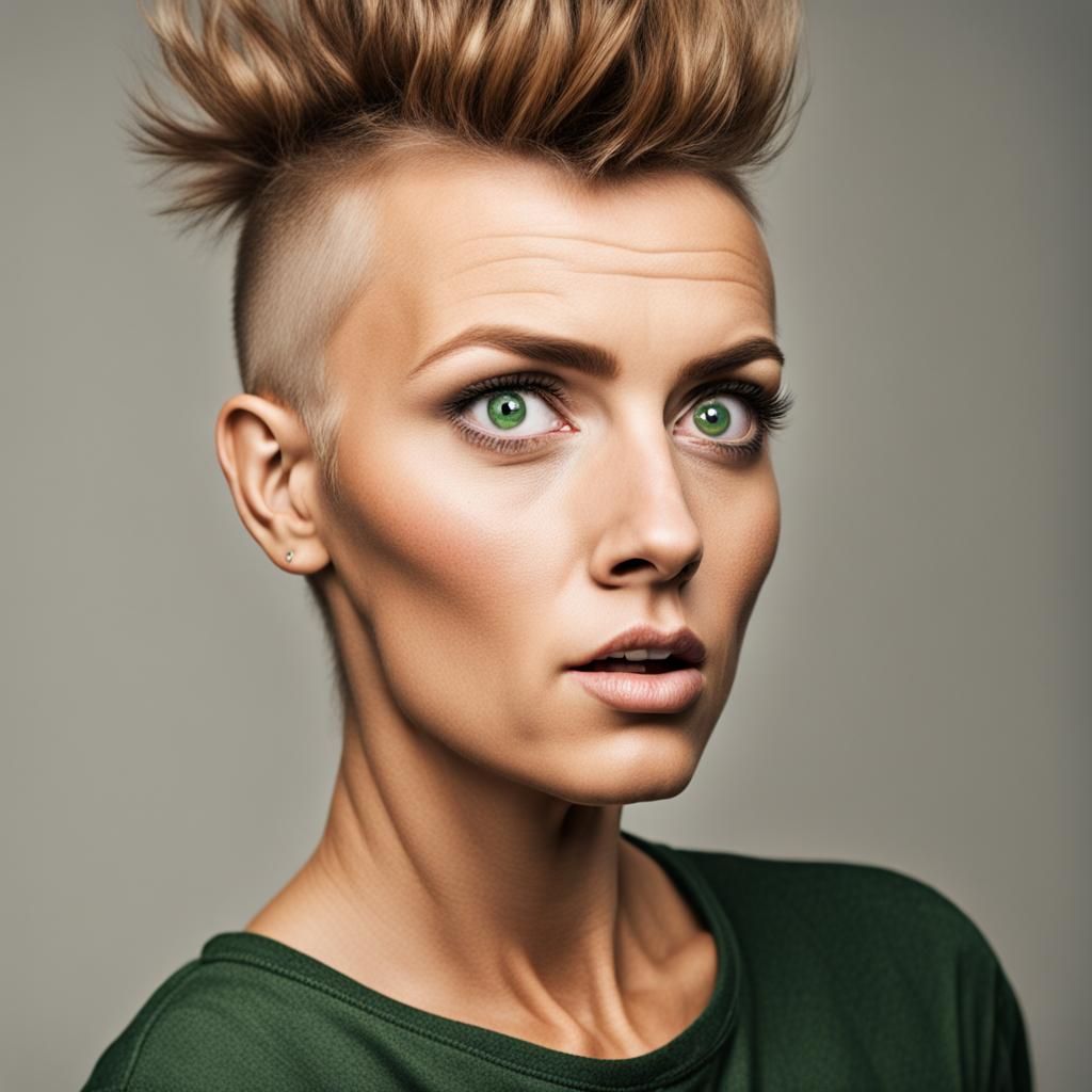 Woman with Green Eyes and Shocked Expression