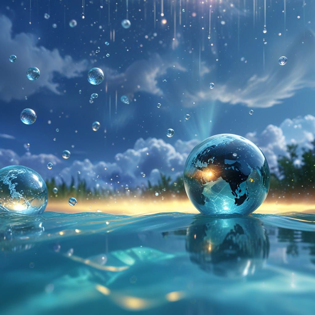 Y2K Computer Graphic Globe with Water and Fish