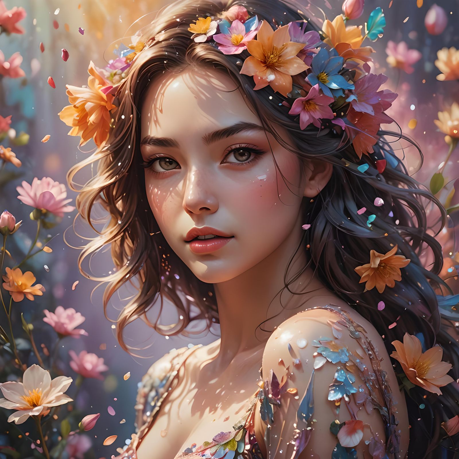 Beautiful Woman with Flower in Dreamy Lighting