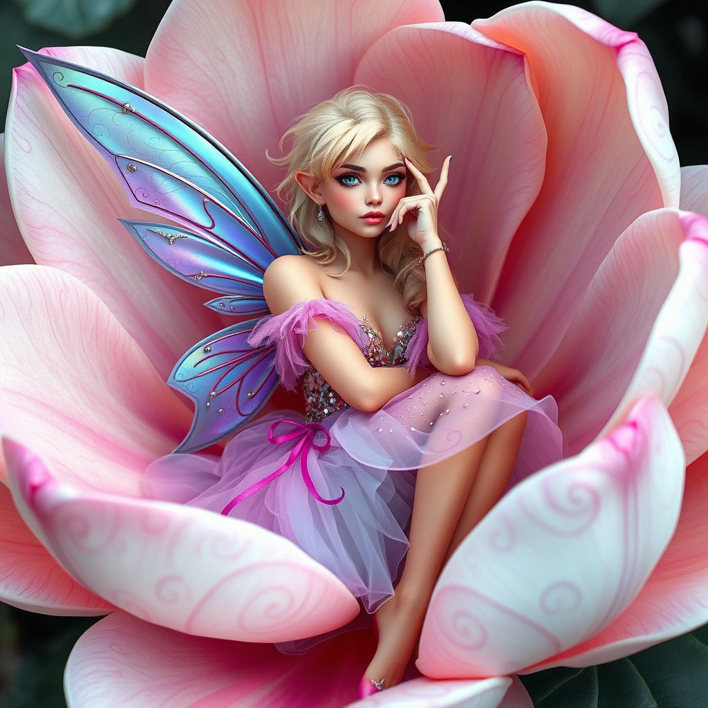 Pastel Fairy in Flower, Digital Matte Painting