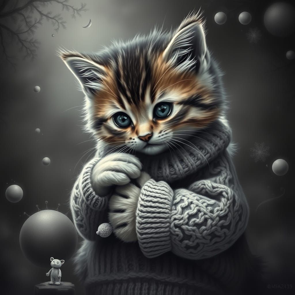 A playful kitten cuddles a tiny stuffed toy, showcasing its ...