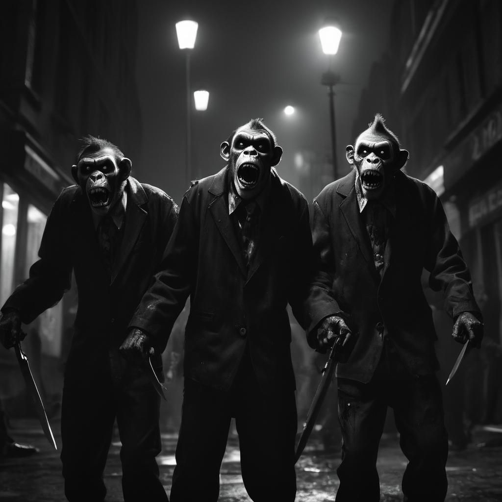Zombie Monkey Clowns in a Film Noir Scene