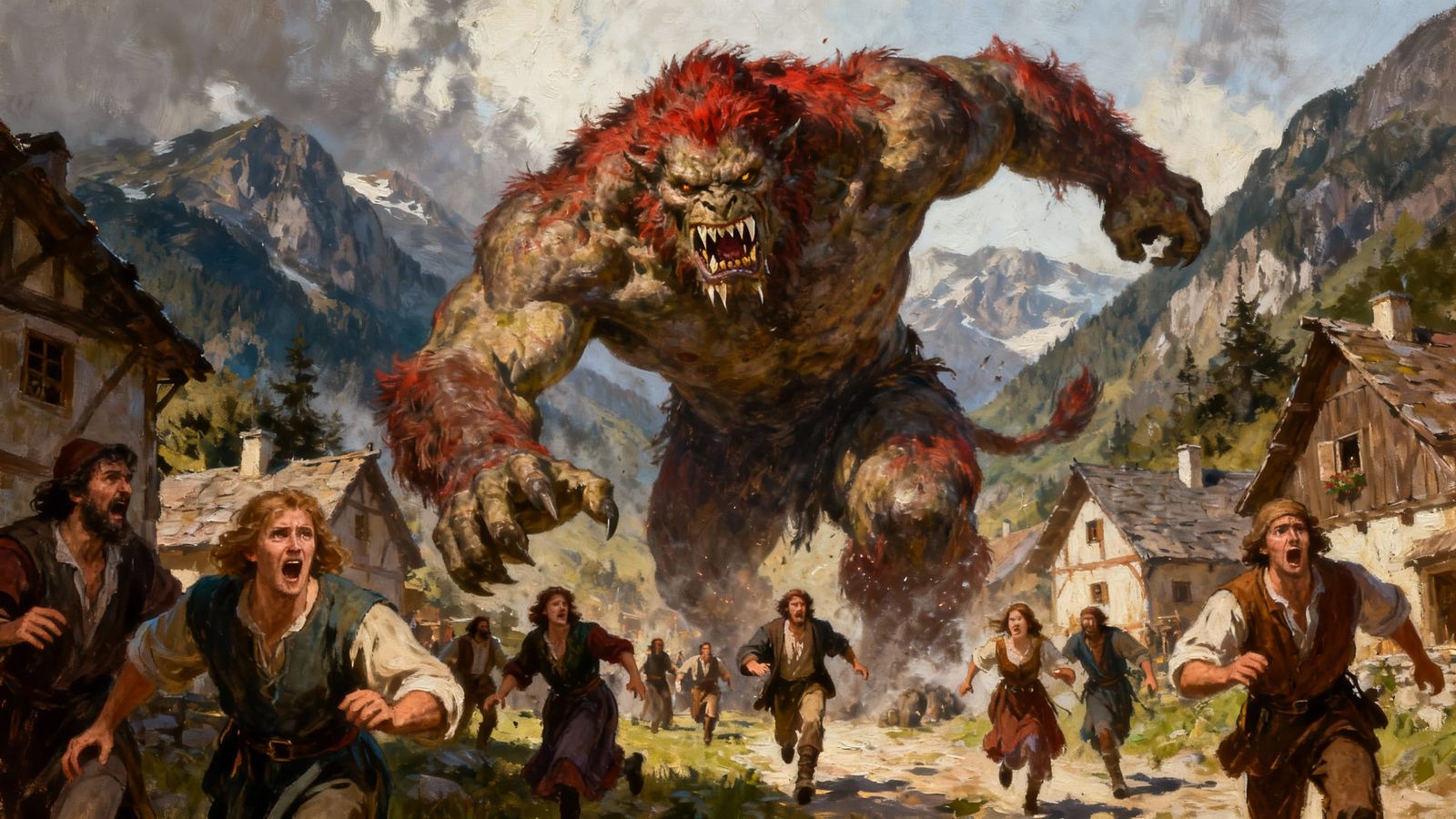 Colossal Grotesque Creature Attacks Mountain Village