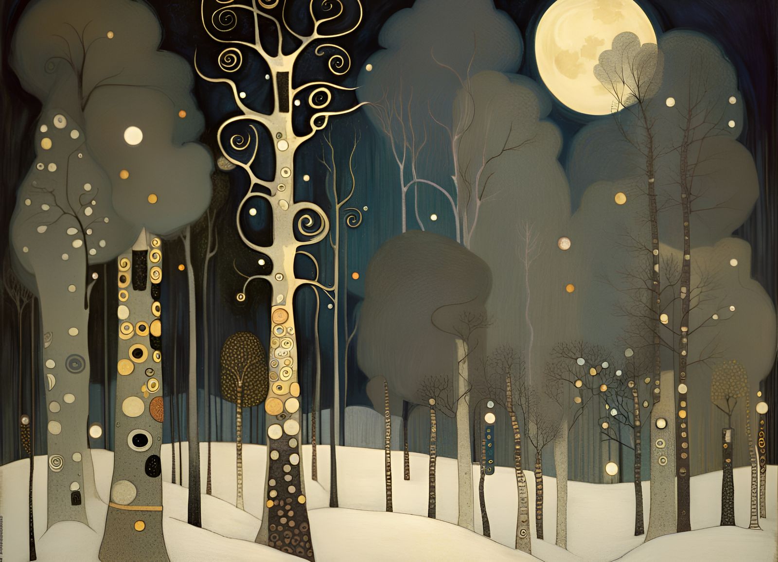 Magical Gothic Winter Forest, Art Nouveau Style