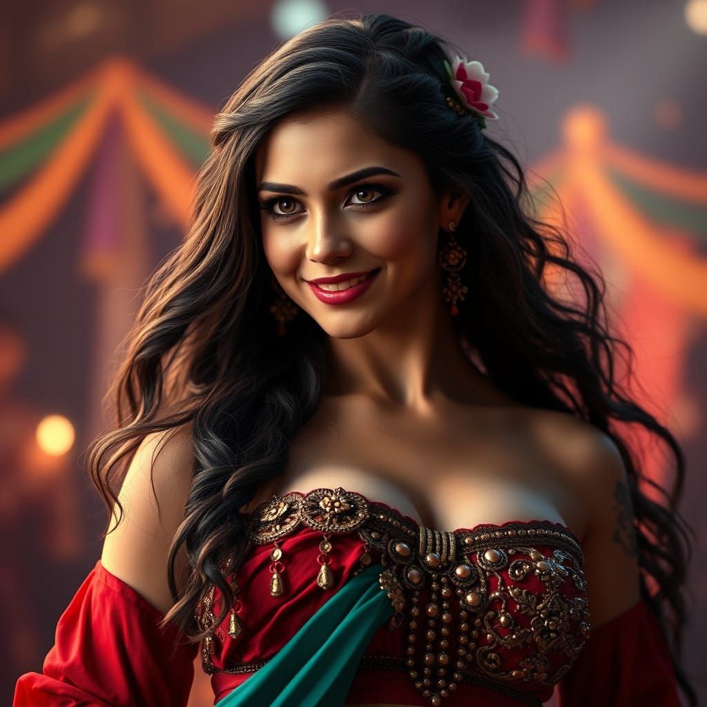 Hyperrealistic Belly Dancer in Vibrant Fantasy World