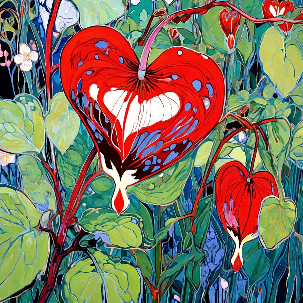 Close-up Bleeding Heart Flower in Expressive Style