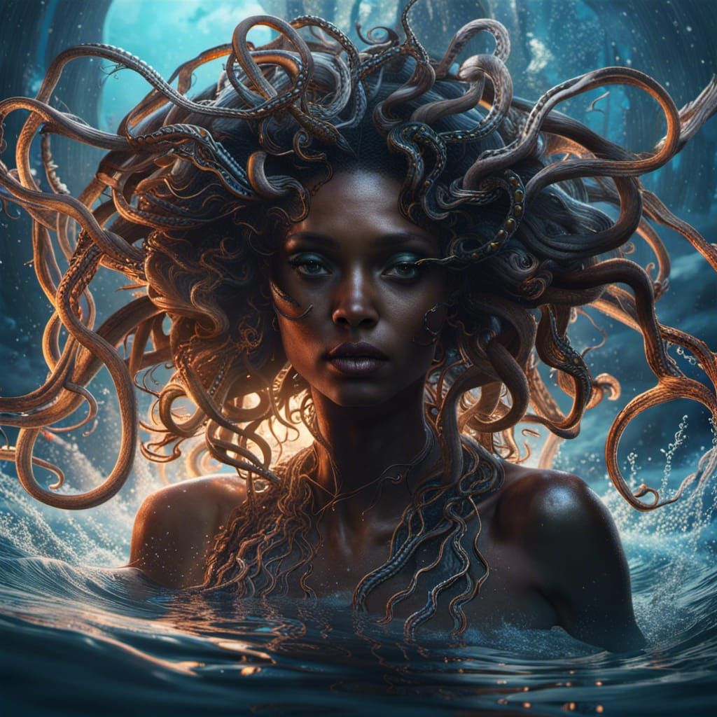 Black Medusa Woman in Detailed Fantasy Art