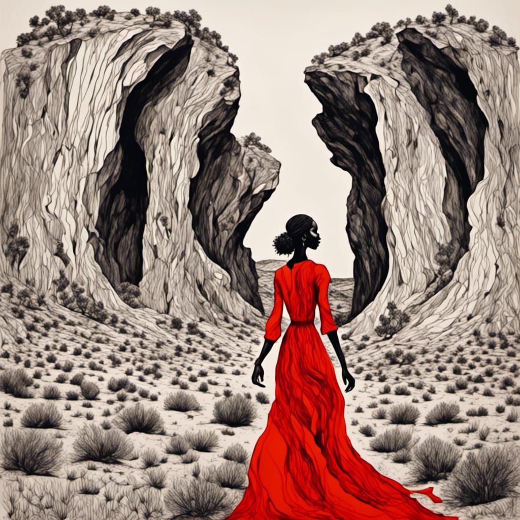 Angel Silhouette in Desert Arches: Sketch Art