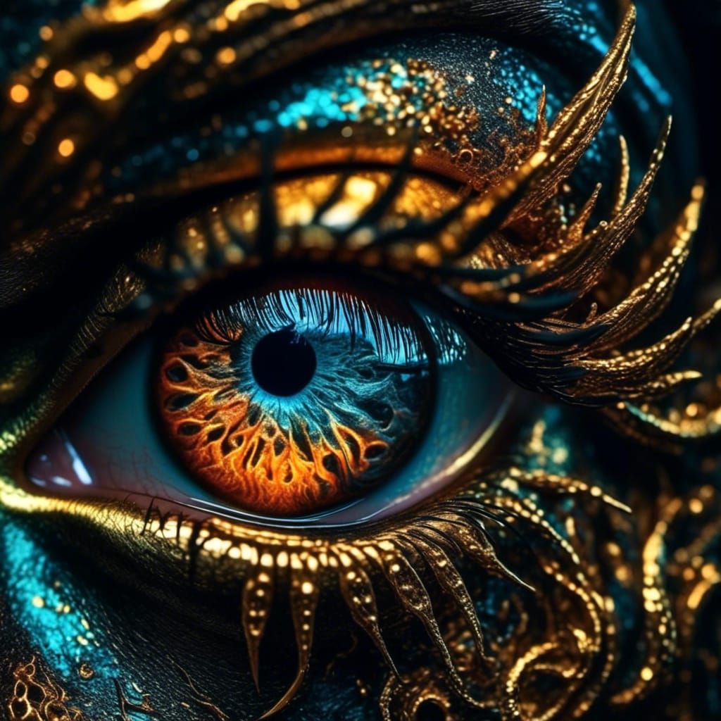 Intricate Dragon's Eye Macro Photograph in Fauvist Style