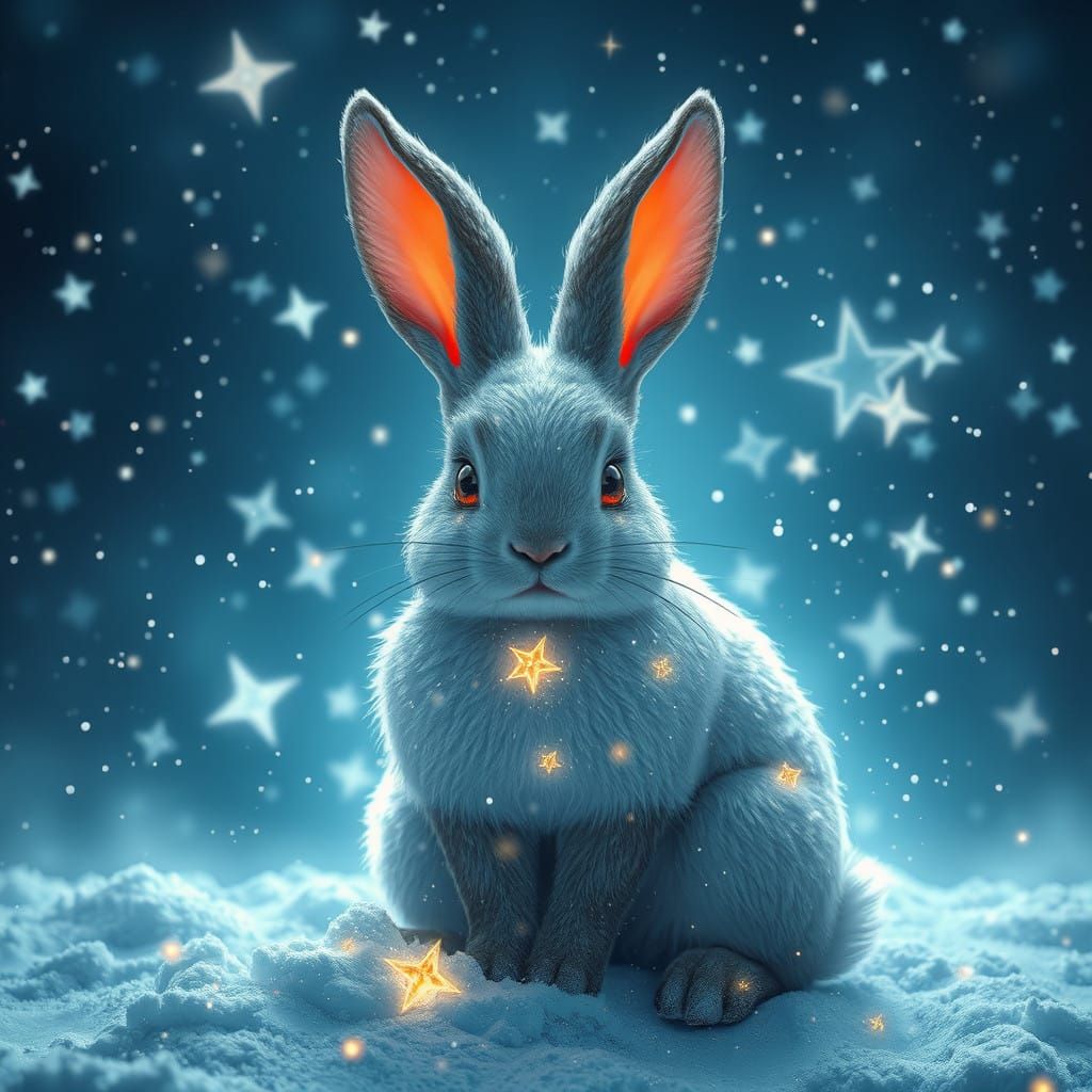 Anime Snow Star Rabbit in Vibrant Fantasy Art