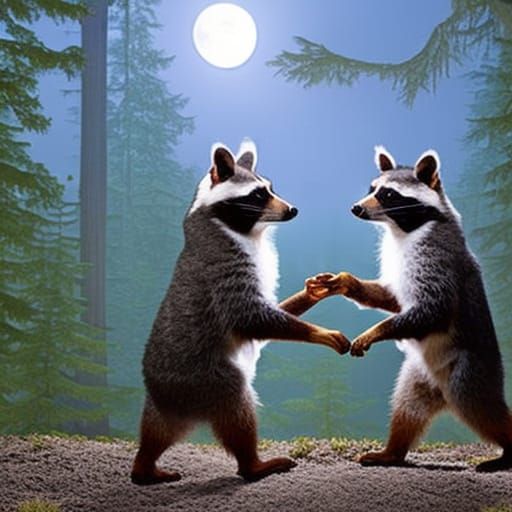 Raccoons Dancing in Traditional German Clothing