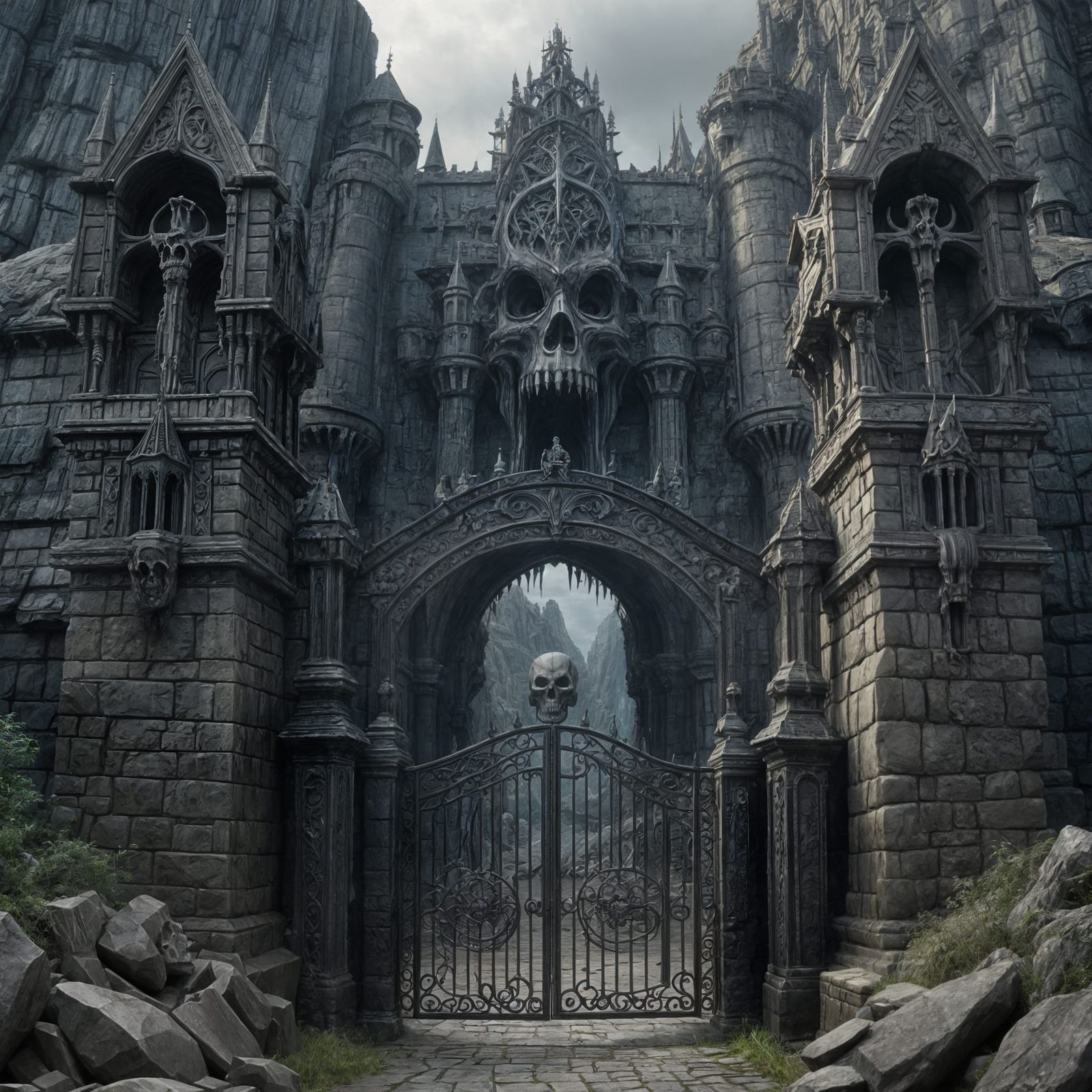 Dark Fantasy Castle with Snarling Skull Facade