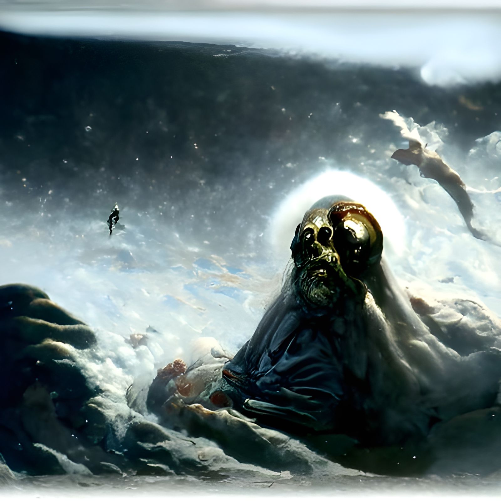 Man Drifting into Eternity in Cosmic Horror Style