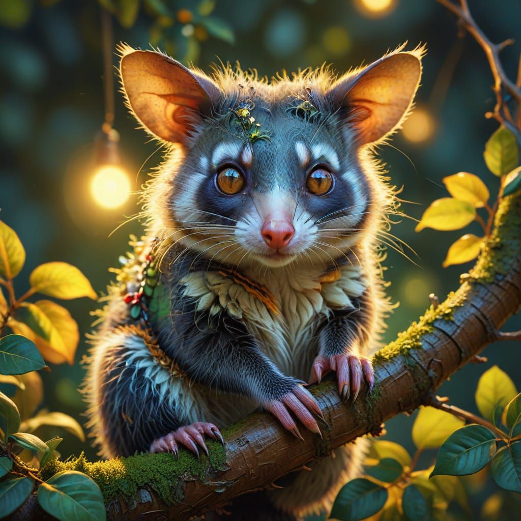 Playful Possum Portrait in Vibrant Digital Art