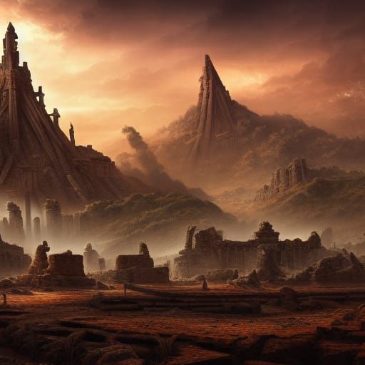 Ancient Ruins Unearthed: A Matte Painting in 8K