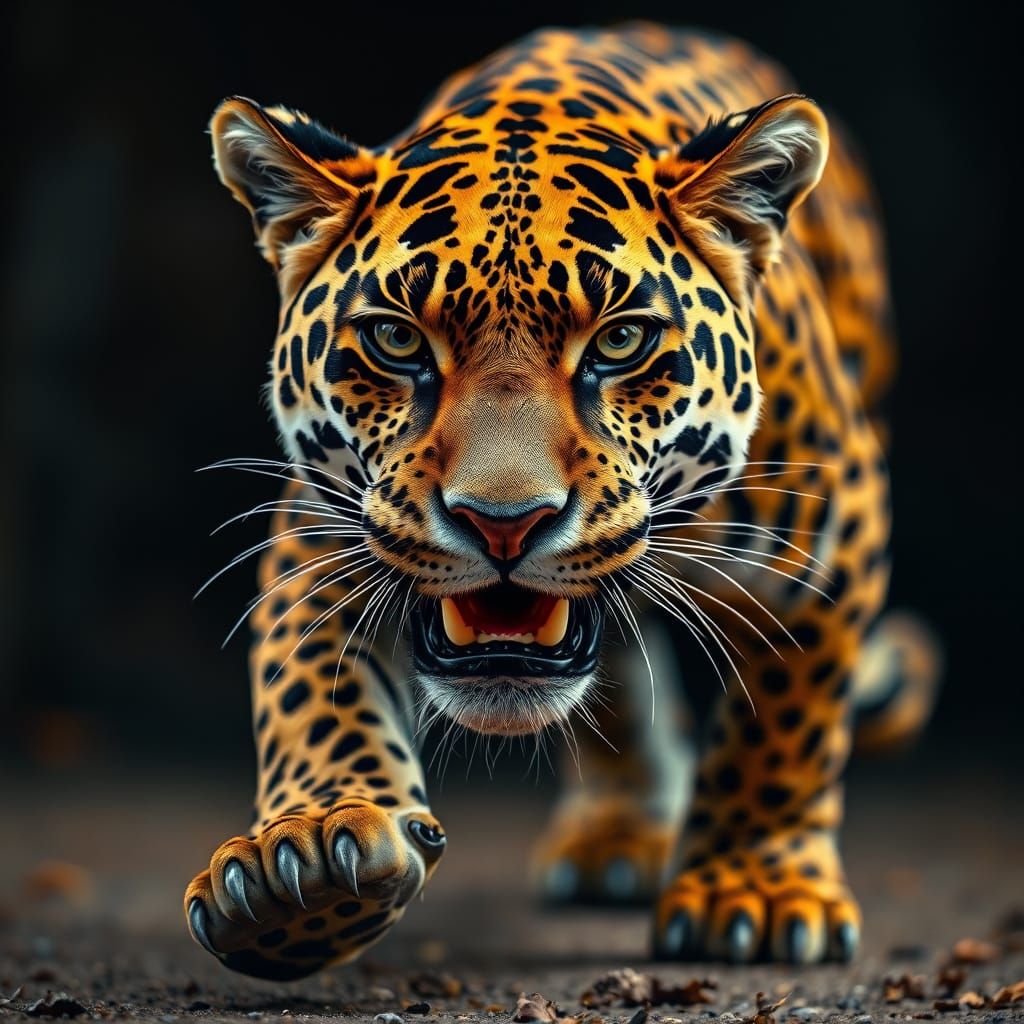 Hyperrealistic Jaguar Portrait in Golden Fur